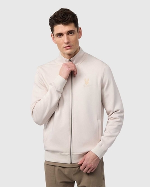 Sweat a Capuche Psycho Bunny Lyons High Collar Full Zip Beige Homme | XGG-46488652